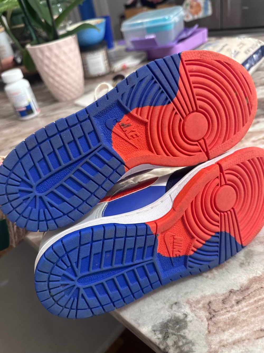 Nike Dunks. Kids White, Blue & Orange Low-Top Athletic Shoes - Picture 5 of 6